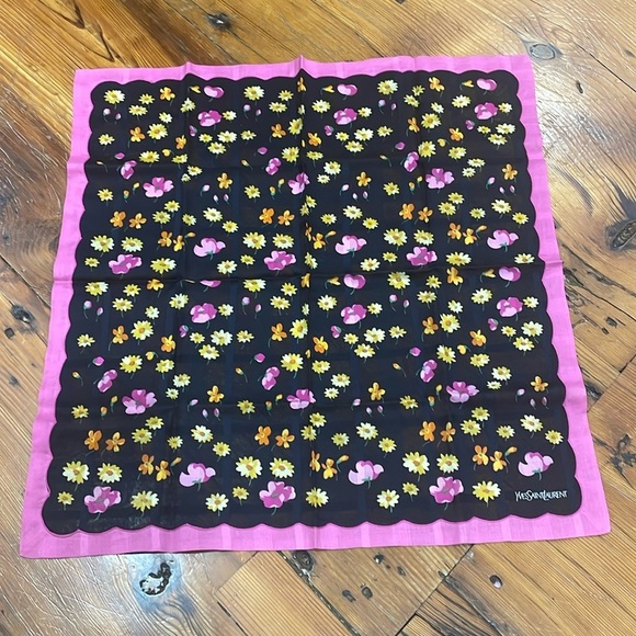 Yves Saint Laurent YSL Floral Handkerchief Small Scarf cotton Authentic vintage - Picture 1 of 8